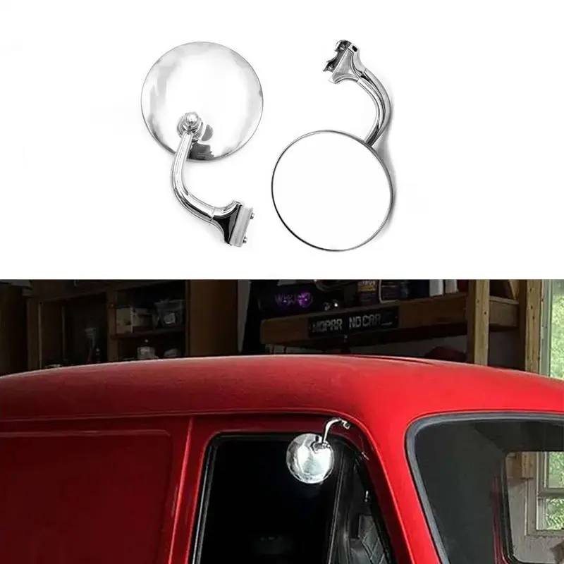Vintage Classic Car Silver Round Side Mirror Kit 2Pcs Retro Front And Rear View Reflective Mirror Vintage Car Stainless Steel