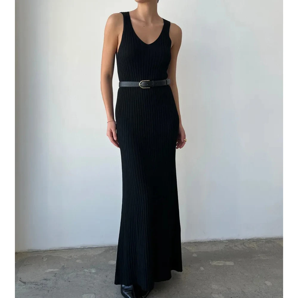 2025 nuove donne di arrivo senza maniche con scollo a V lavorato a maglia abito lungo Boho maxi abito abiti vestiti