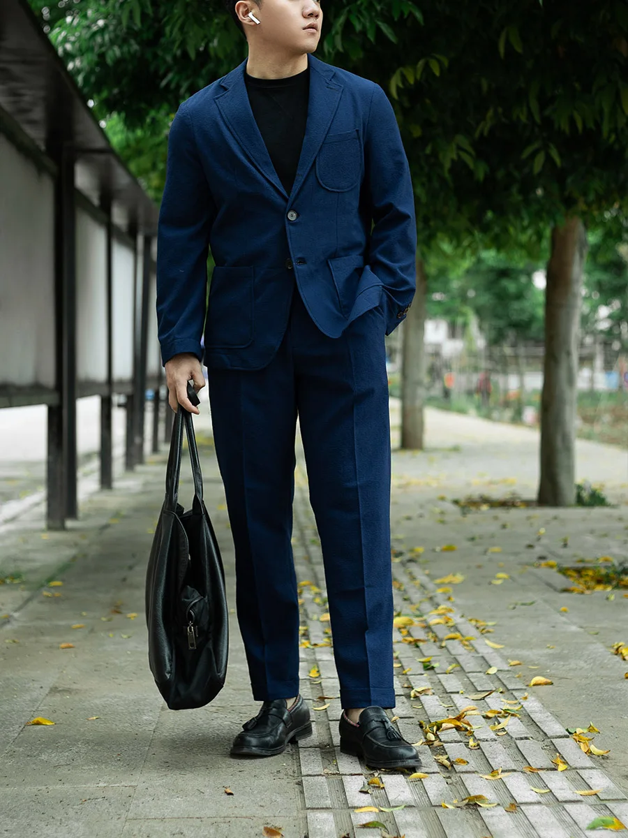 POT&CRAFTSMAN Italian Casual Paris Button Business Gentleman Bubble Yarn Casual Pants Slim Trousers Nine Pants Ivy ivy