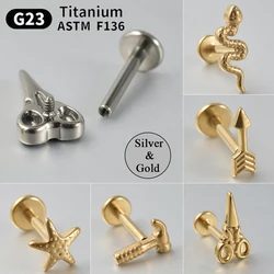 1PC Snake G23 Solid Titanium Cartilage Earrings Stud 16G Internally Threaded Scissors Starfish Helix Ear Tragus Piercing Jewelry