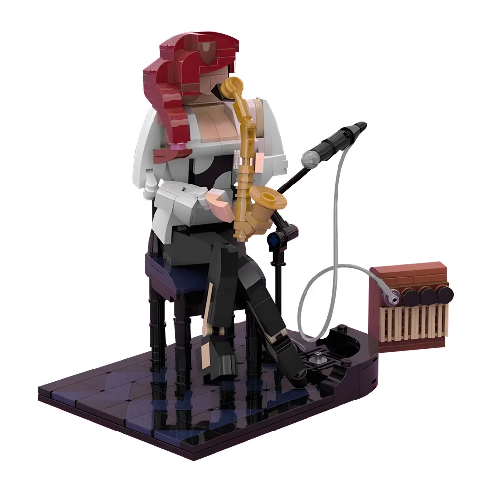 MOC Muziek Prestaties Jam Sessie Gitarist Bouwstenen Jazz Saxofonist Leads Gitarist Bricks Amy Winehouse Baksteen Speelgoed Gift