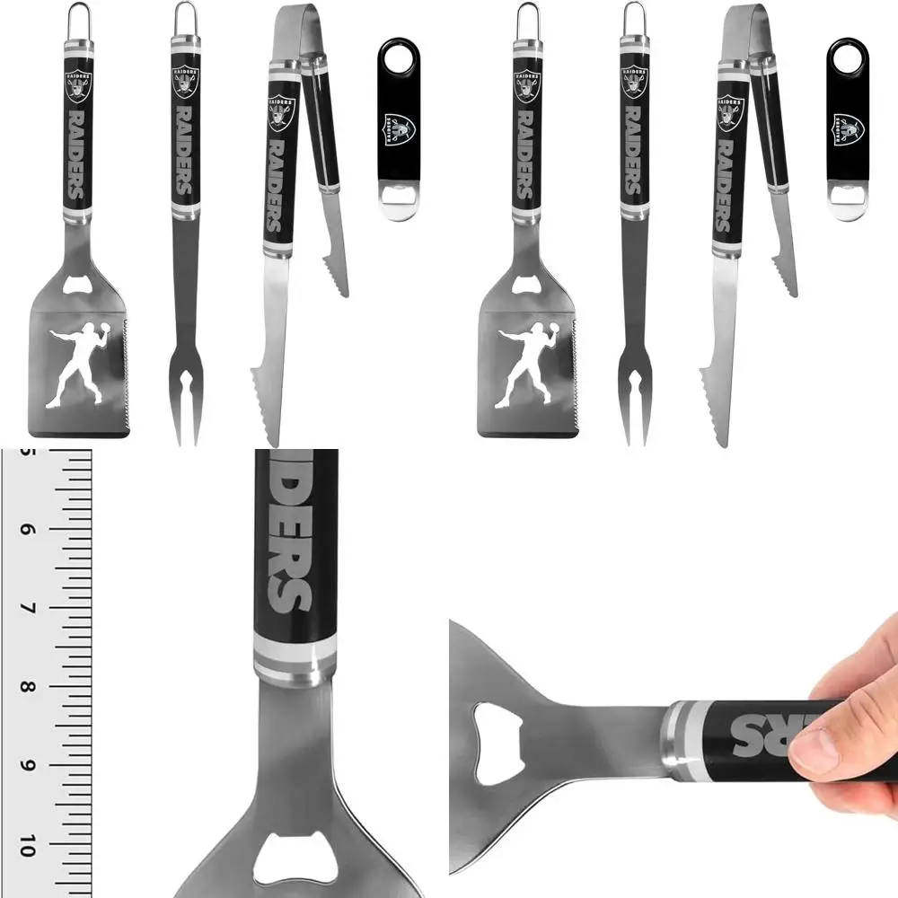 

Las Vegas Raiders 3-Piece Steel BBQ Set with Bottle Opener, Team Colored