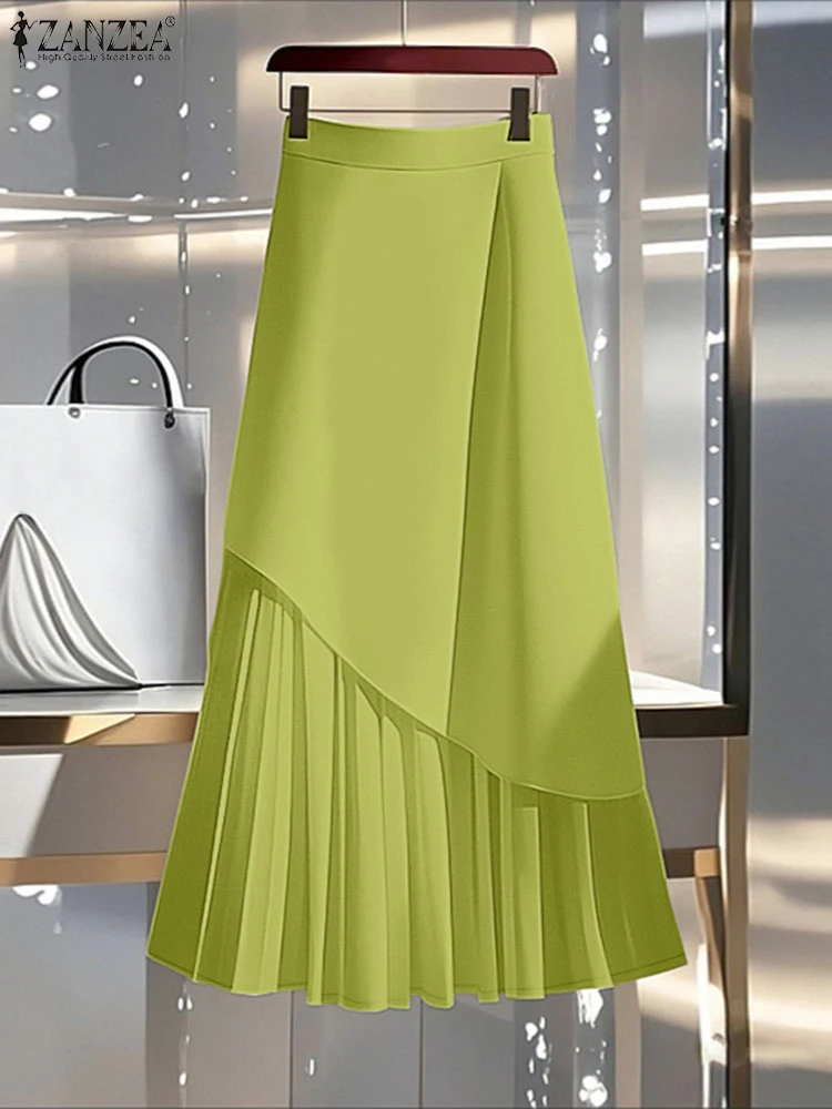 Elegant Office Lady Skirts 2025 ZANZEA Women High Waist Solid Party Midi Skirt Stylish A Line Work OL Faldas Saia Pleated Jupes