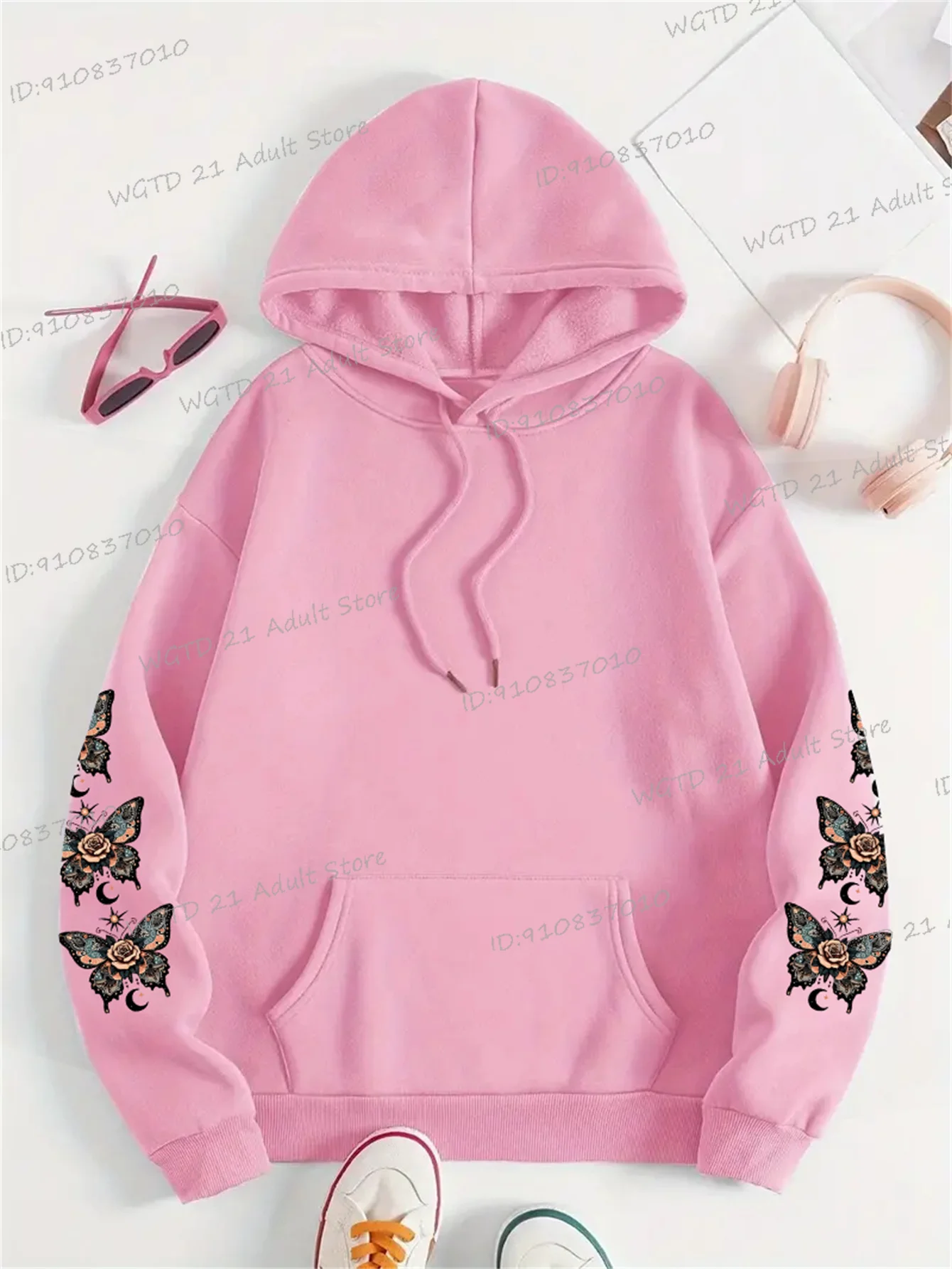 Fleece Women's Butterfly Print Butterfly Print Hoodies Long Sleeve Casual Pocket Hooded Vintage Butterfly Rose Fall Winter Hoody