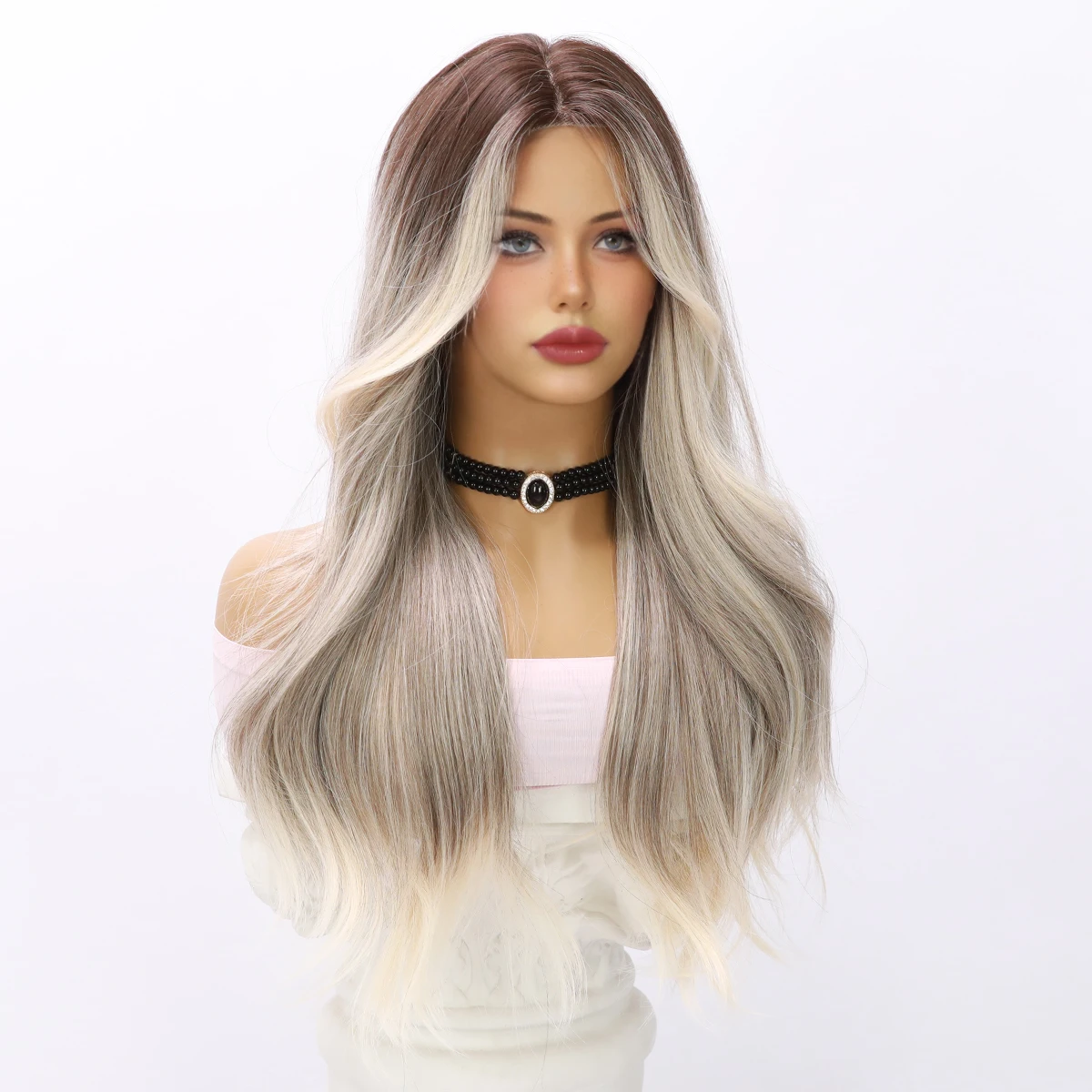 Women\'s Natural Gathering Full Head Set Silver Gray Gradient Curly Hair Wig Natural Heat Resistant Synthetic Wave Wig