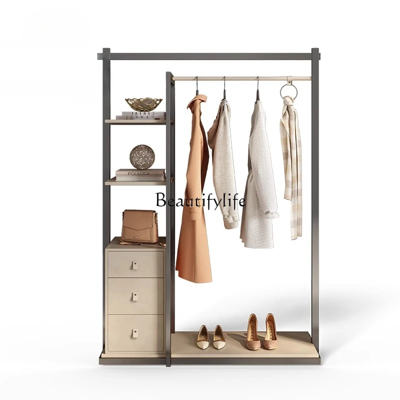 

Italian Minimalist Light Luxury Coat Rack and Chest of Drawers Integrated Stainless Steel Floor Storage Rack