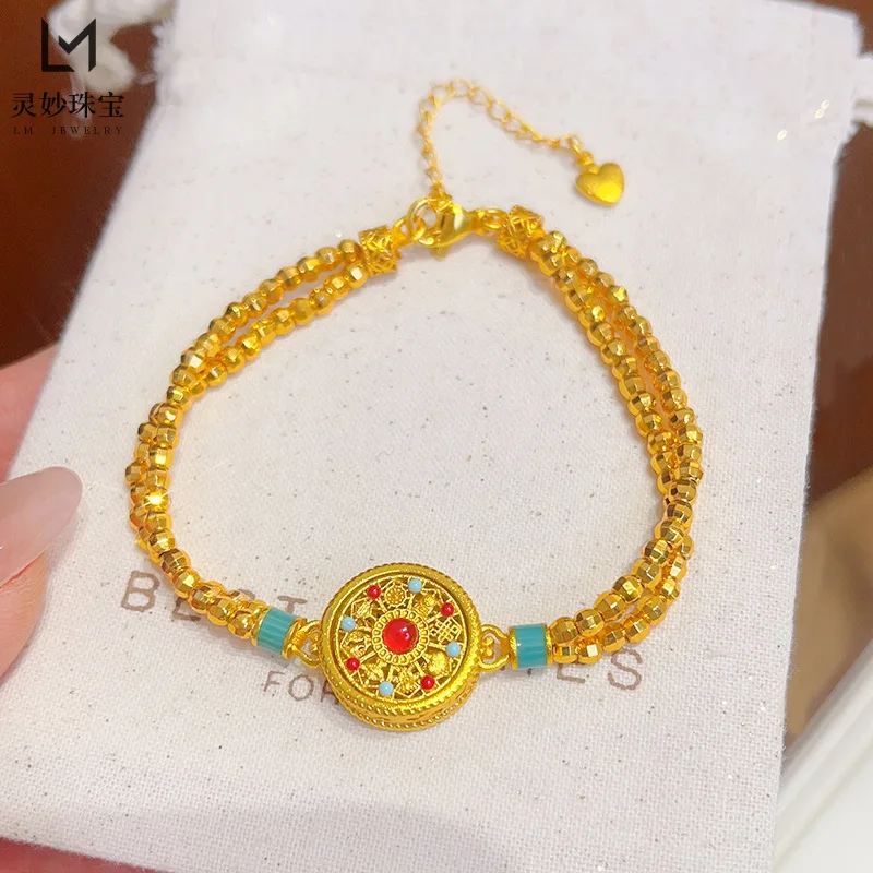 AU999 Turn Fortune Bead Bracelet Women's 24K Gold - Value-preserving pure gold bracelet, a premium accessory for luck turning