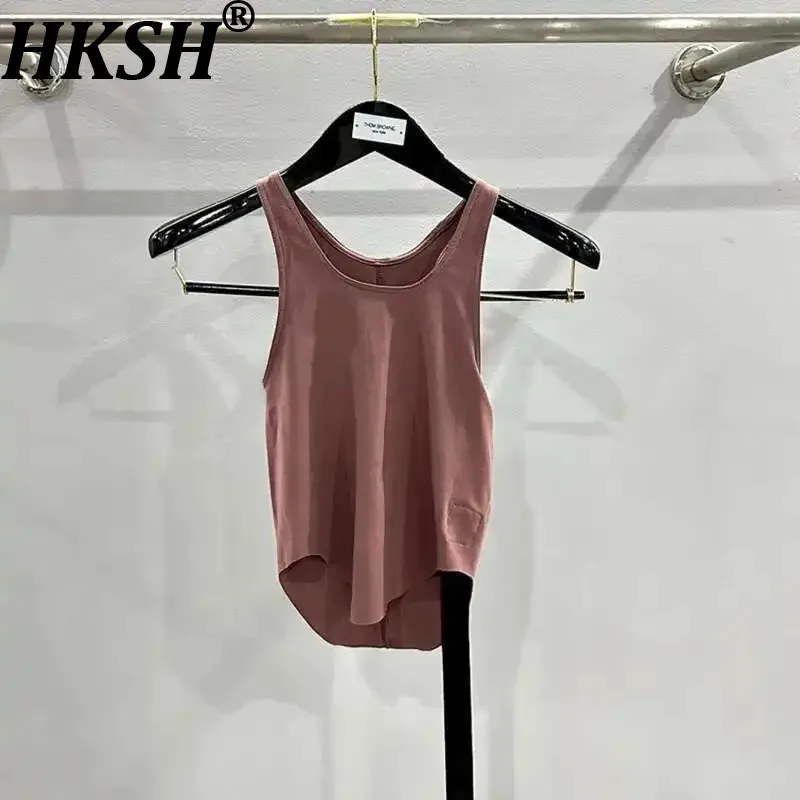 HKSH Women Vest Dark RO Style Double Line Short Casual Streetwear Solid Color Ribbon Design Sleeveless Ins Cotton Tank Top H2613