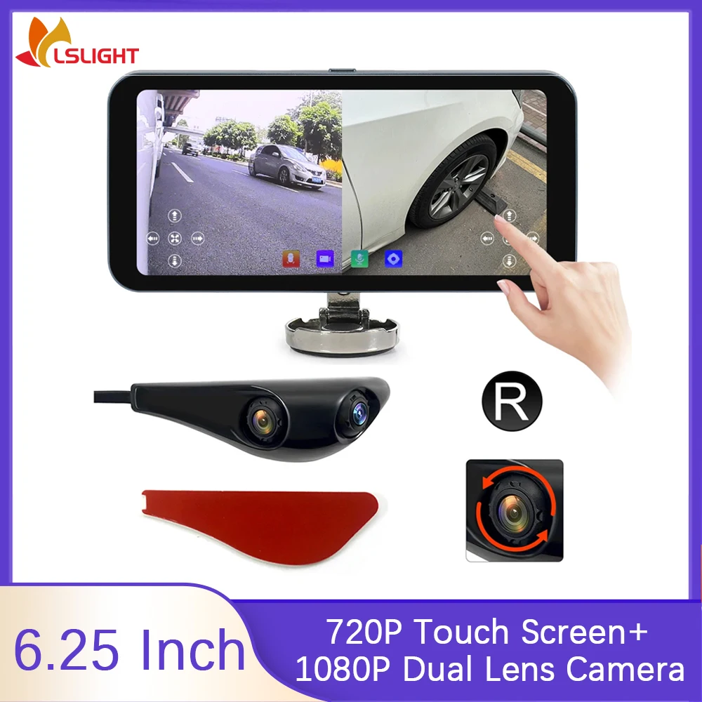 6.25Inch Digital Side View Camera Dual Lens With 720P DVR Touch IPS Screen With Blind Spot Alarm System 1080P AHD Monitor
