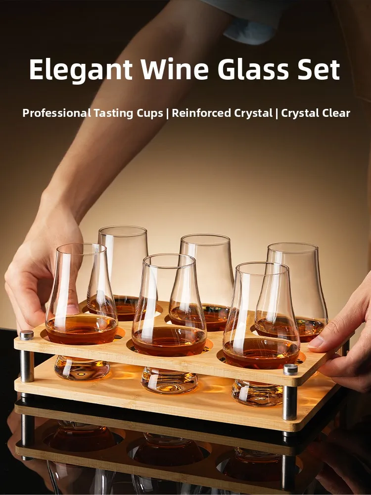 Crystal Glass Whiskey Tasting Cup Set Professional Malt Whiskey Snifter Cup with Coaster Japanese Style Retro Whiskey Glass Set