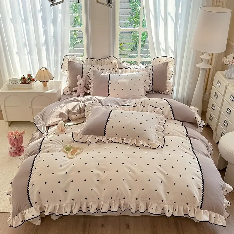 Small fresh pastoral style bedding four-piece set, spring lace quilt cover, bed sheet three-piece set, girls dormitory