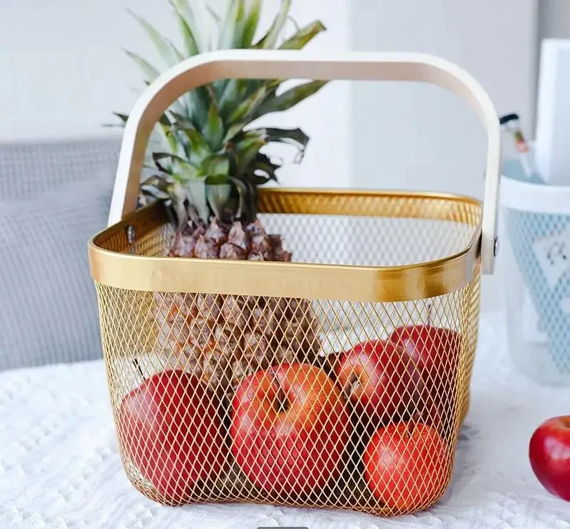 

Портативная корзина для хранения, проволочная деревянная ручка, колючая белье, фрукты, простое украшение для комнаты