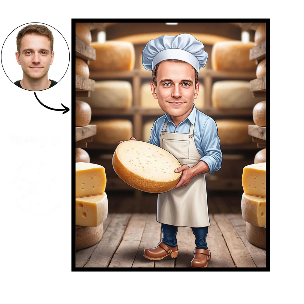 

Baker Cartoon Portrait Art Poster Custom Baker Caricature Prints Cheesemaker Cartoon Portrait Canvas Painting Home Kitchen Decor