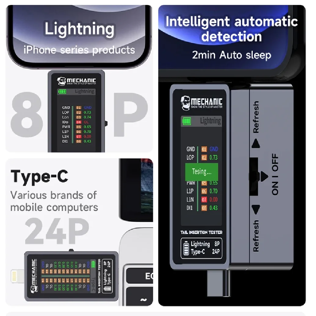 

Mechanic T-824 No Disassembly Required Mobile Phone Tail Insertion Detector Digital Display Current Power Check Independent Pin
