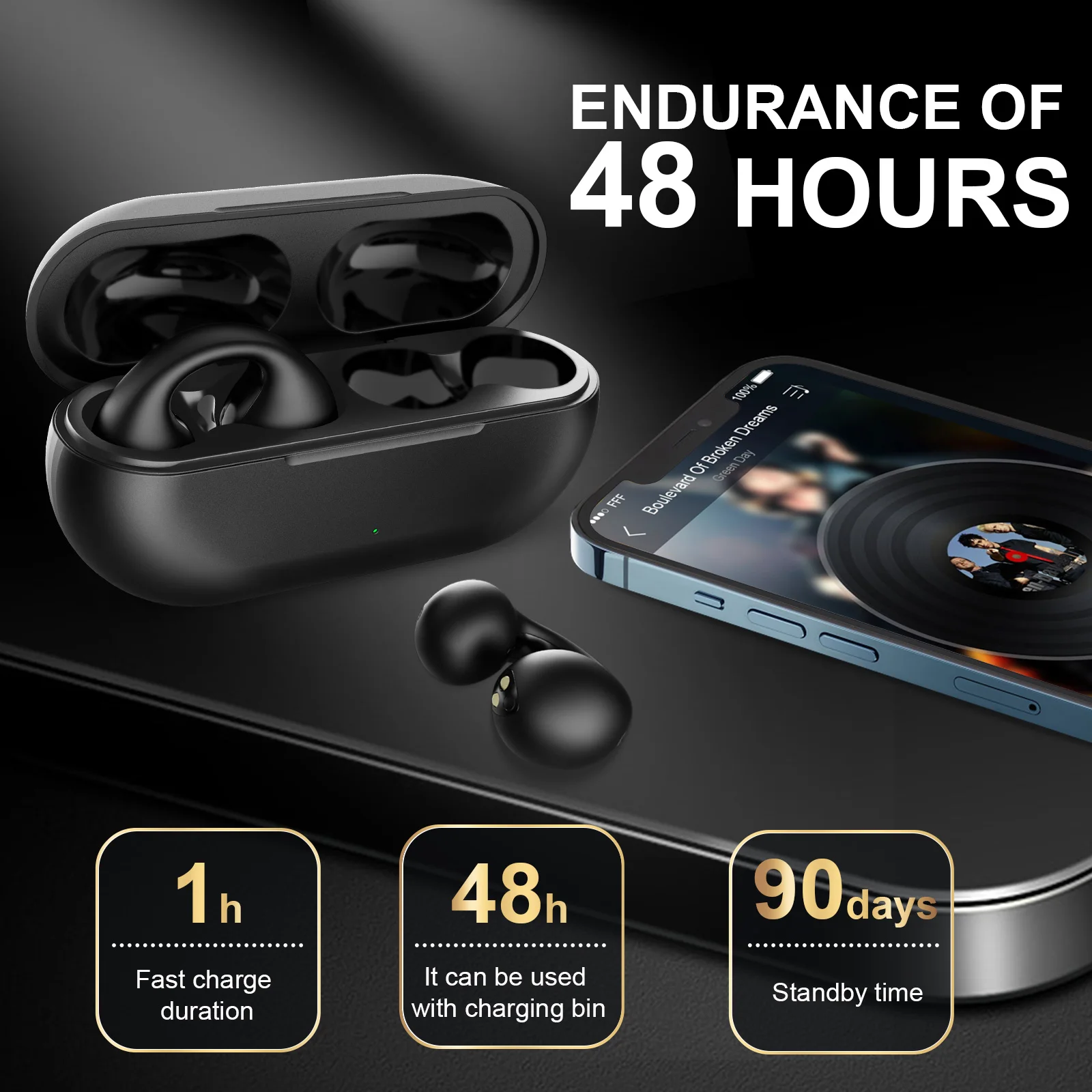 Sound Earcuffs Headset Earring AM-TW01 Wireless Bluetooth Headphones Earhooks Sport Earbuds with Charging Case