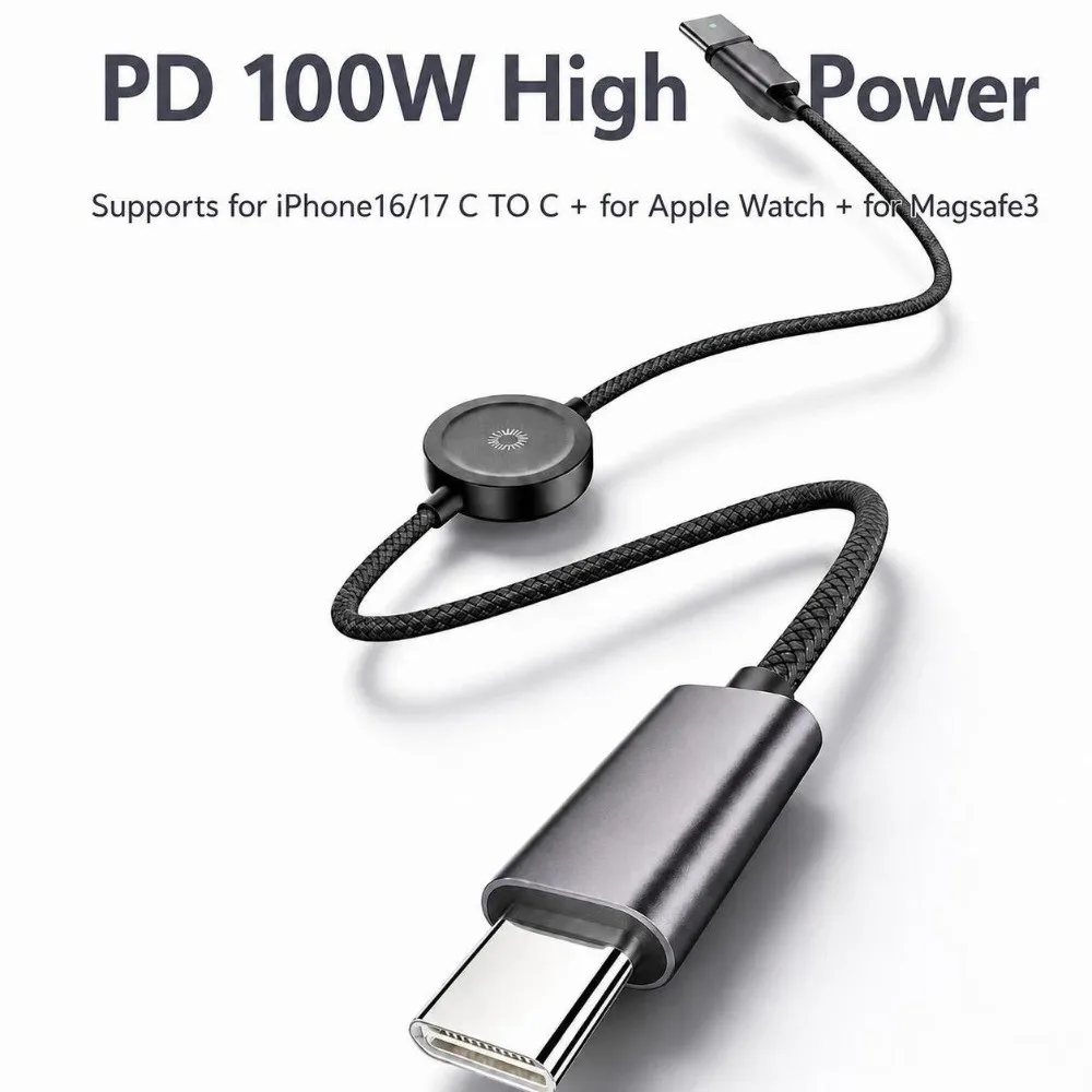 USB Type-C 3 in 1 Data Cable PD 100W Data Transfer Charging Cable 480Mbps 150cm Data Cord for Apple Watch/MacBook/iPhone