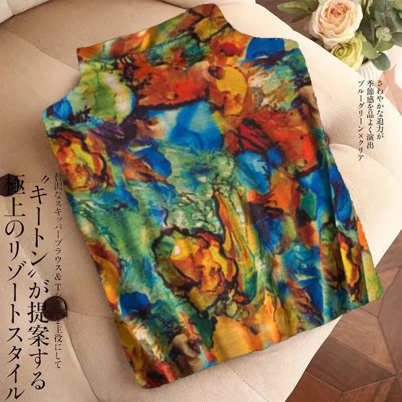 女性用絞り染めプリントウールセーター,ランウェイハーフハイカラー,薄いスリムプルオーバー,レトロなニットウェア,ブランド,秋冬