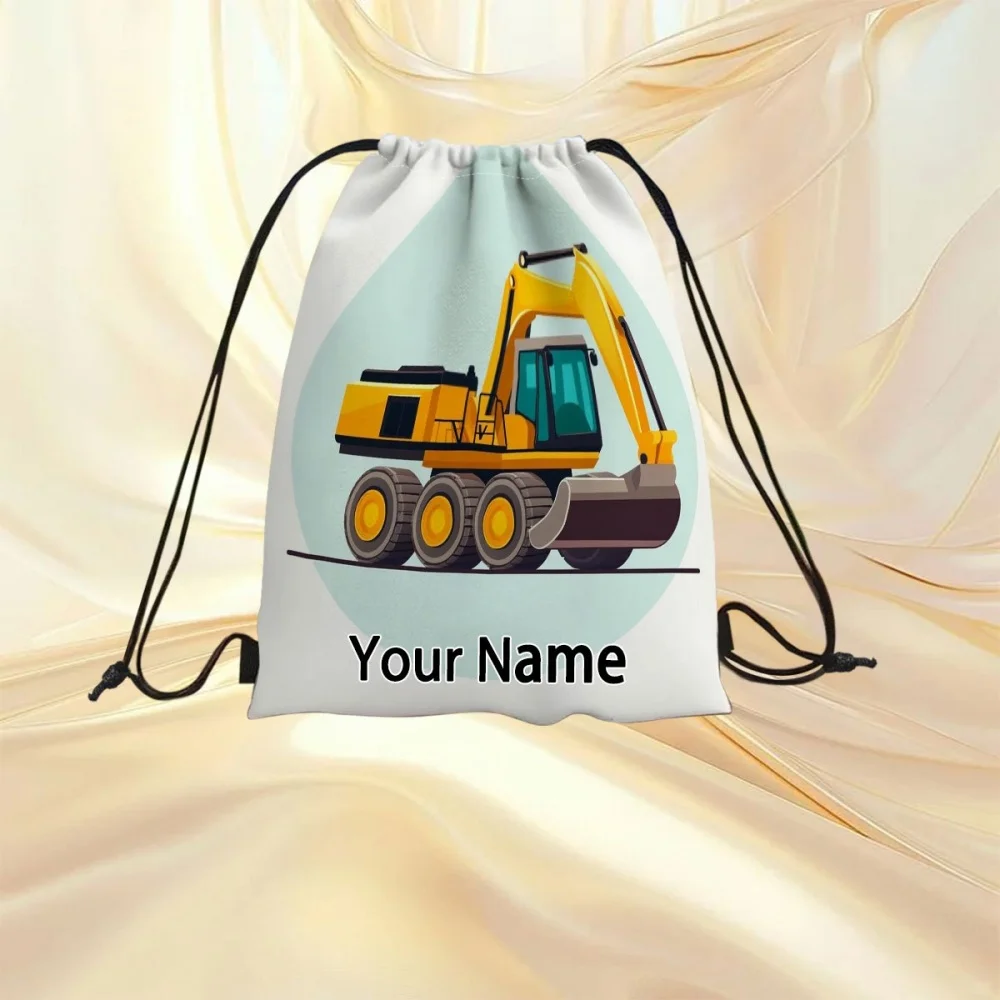 1Pc Custom Name/Text Excavator Pattern Drawstring Backpack, Lightweight Sports Bag, Outdoor Travel Rucksack,Back-To-School Needs