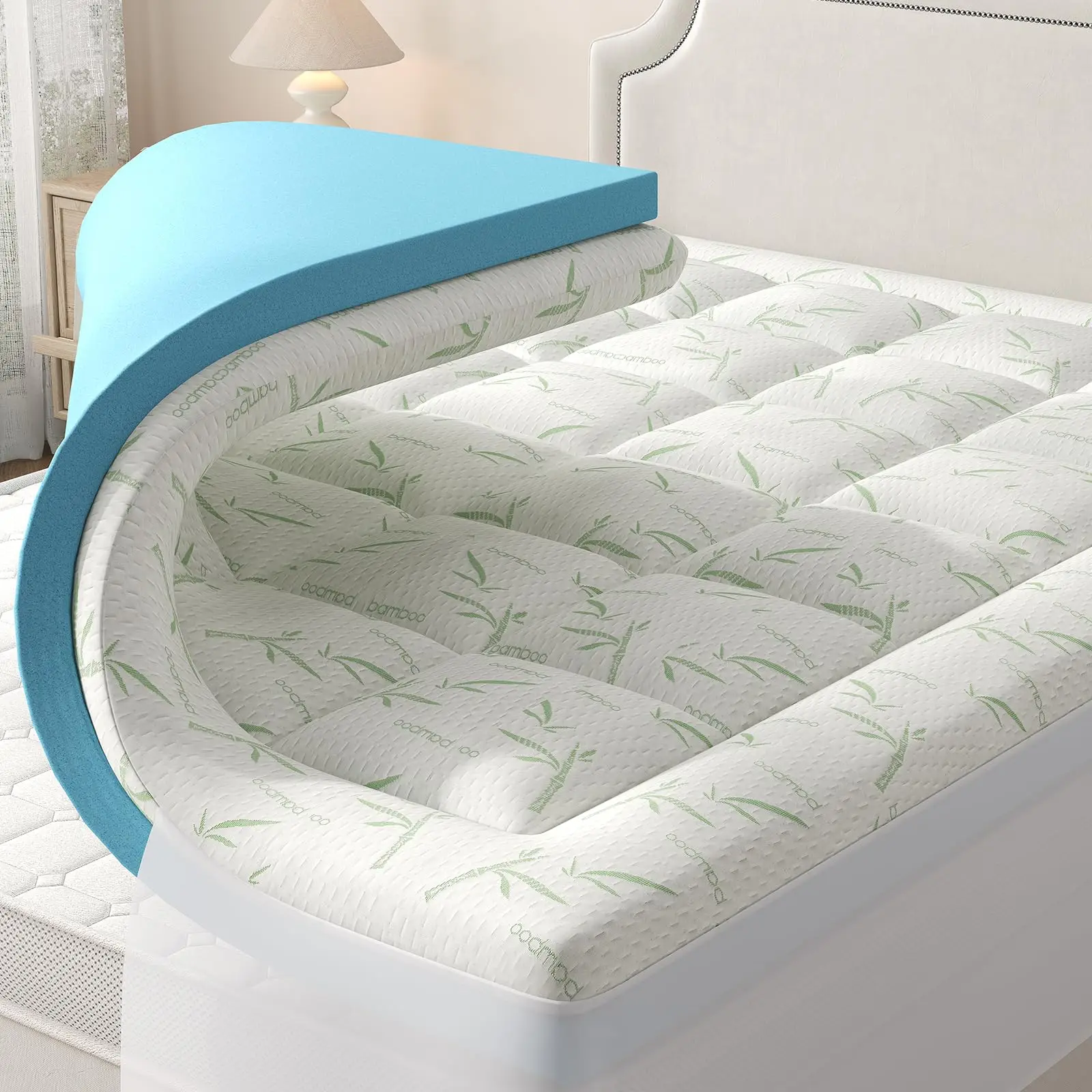 JHK Dual Layer Gel Memory Foam Mattress Topper Full Size Cooling Mattress Soft and Breathable Bed Topper Pad Cover For Bedroom