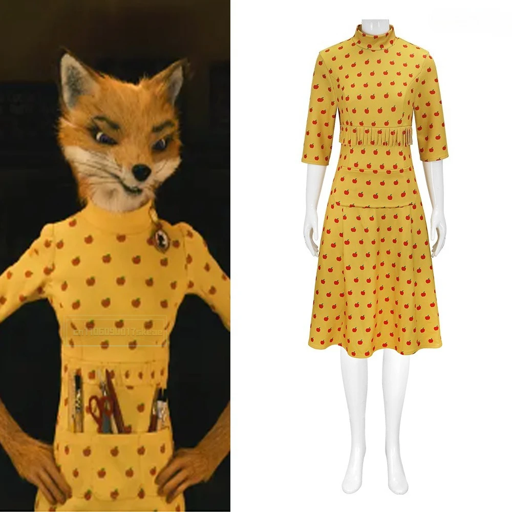 

Fantastic Mr Fox Cosplay Costume Women's Mrs Fox Dress Costume Yellow Printed Dress for Halloween Carnival Party Dress Outfits