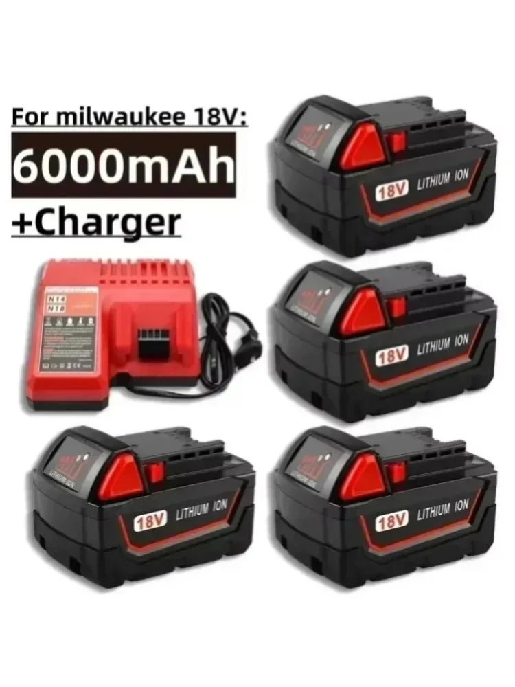 Für Milwaukee M18 Elektrowerkzeug-Akku, Ladegerät, BR, XC, 18V, 6000mAh M18B5, 48-11-1860, eingebauter 18650-Akku