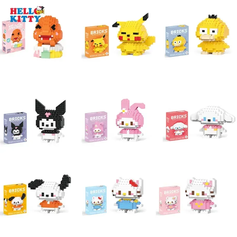 Anime Figure Building Blocks KuromiAction Figure Cartoon Building Blocks for Kids Toys for Lego Cute Hello Kitty 3D Puzzle Gifts