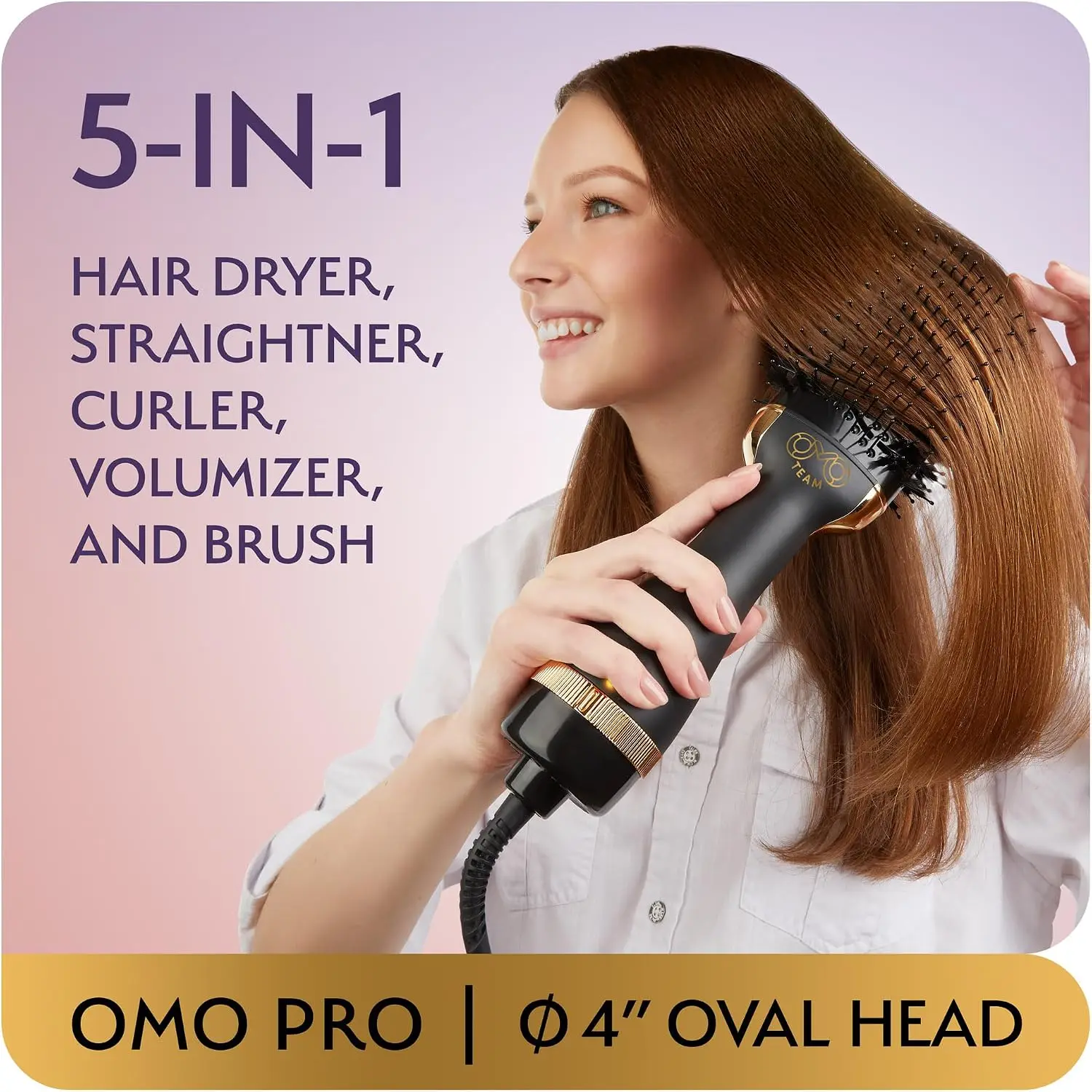 Blowout Hair Dryer Brush Professional Black Gold Dryer Volumizer Hot Air Brush Women 75MM Oval Shape