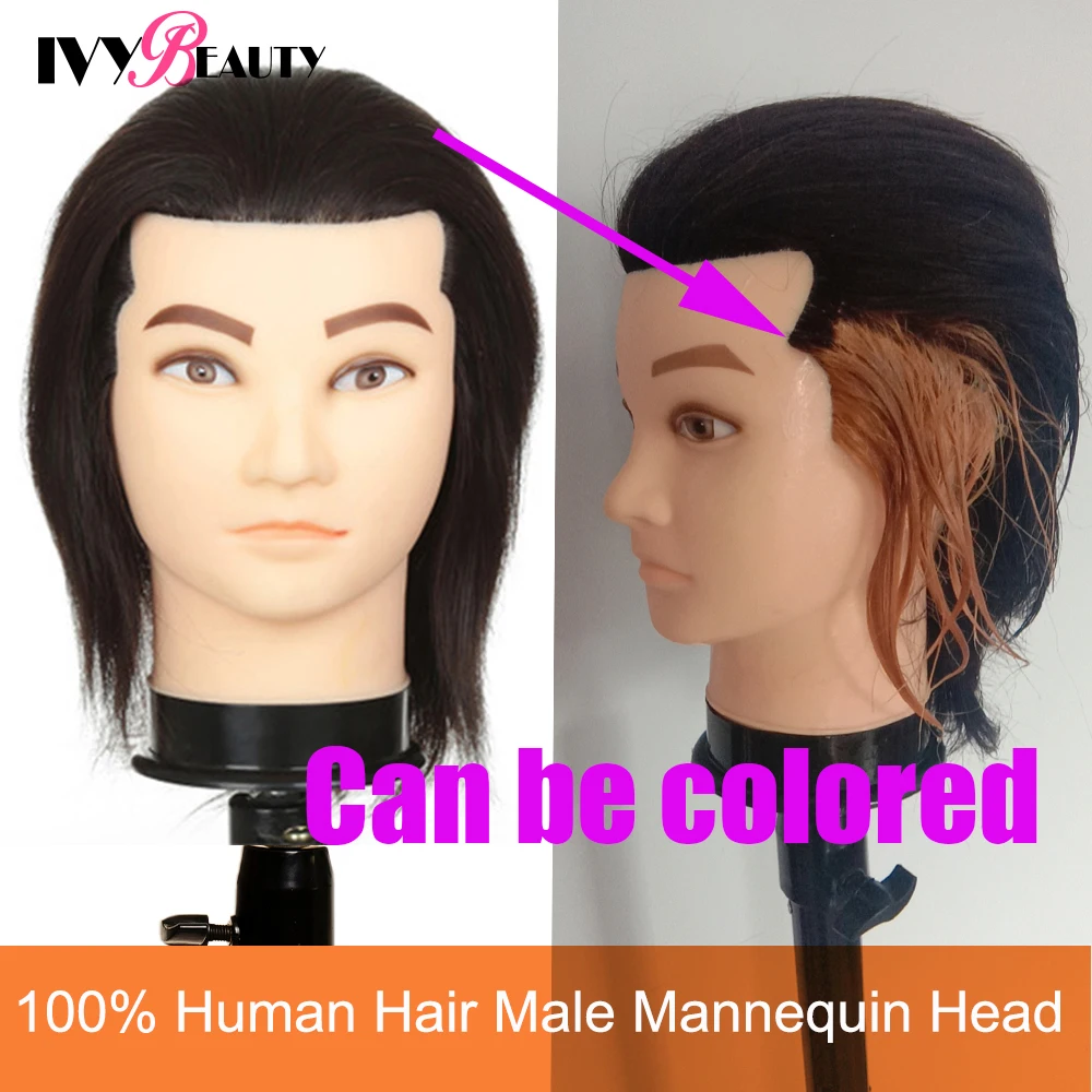 12 "Mannelijke Mannequin Hoofd 100% Menselijk Haar Kapper Kosmetiek Praktijk Training Pop Hoofd voor Kapper Snijden Styling