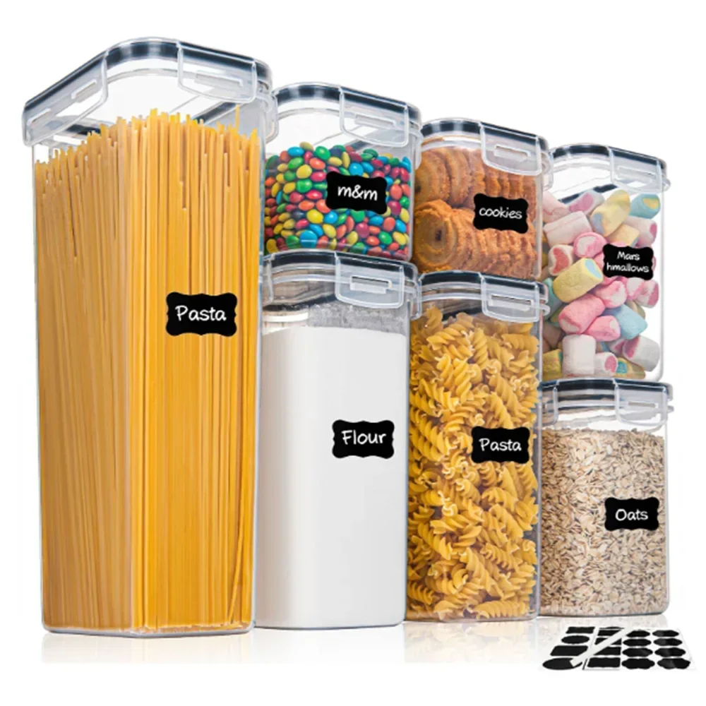 

Kitchen Food Storage 7pcs-set Container BPA FREE Cereal Candy Storage Boxes Jar with 10stickers and Pen