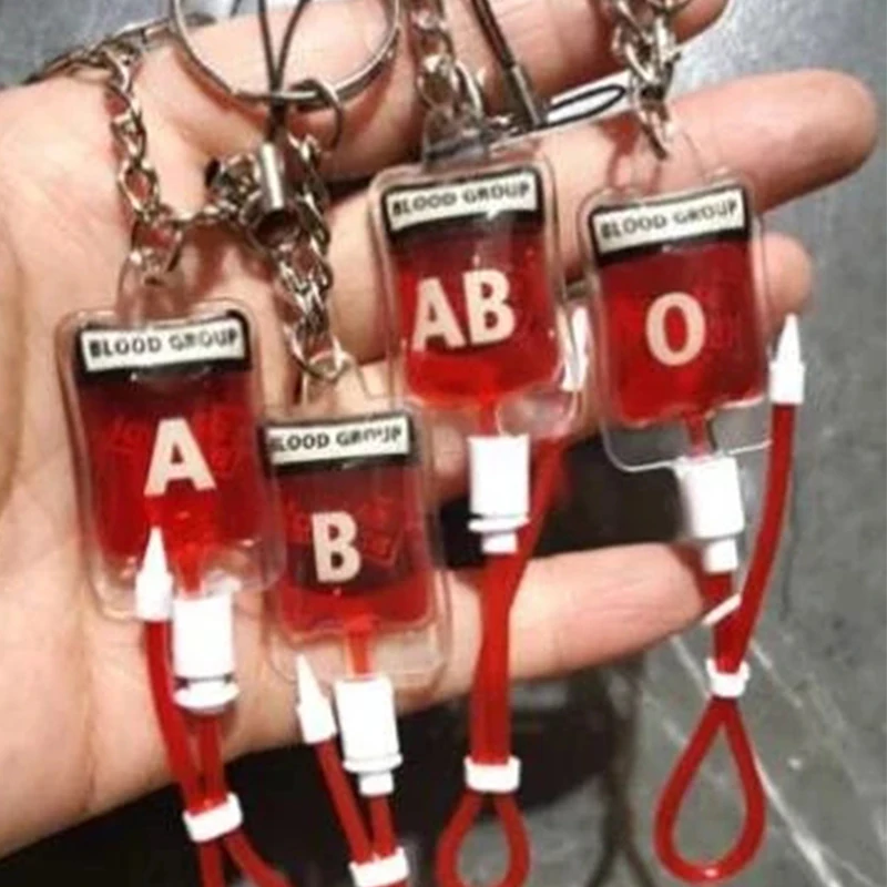 4 Styles Blood Bag Keychain Creative Cool A B O AB Sick Plasma Pack Car Bag Pendant Decorating Ring Birthday Party Gift