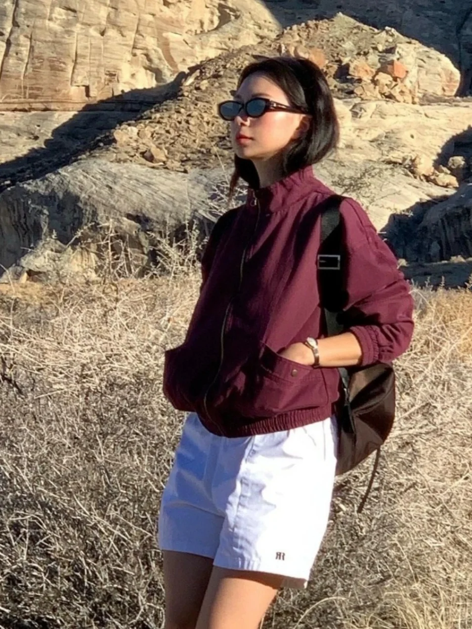 

PREON Sli Ретро винно-красный повседневный воротник-стойка или джинсовая верхняя одежда из хлопка, джинсовая женская модная весенняя одежда...