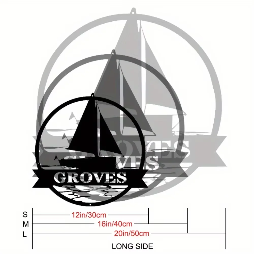 Personalized Handmade Sailboat Metal Wall Art  Nautical Themed Monogram Door Hanger, Distinctive for Housewarming