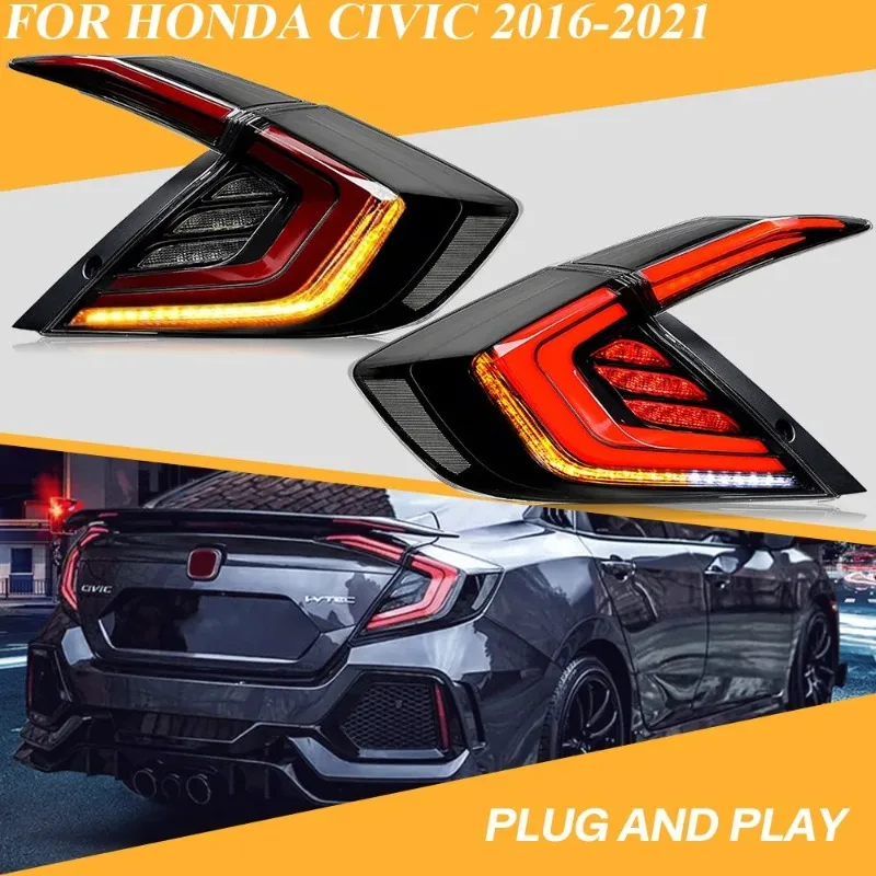 

For Honda Civic Sedan 2016-2021 LED Rear Lights Pair with Sequential DRL Smoke Lenses Left & Right