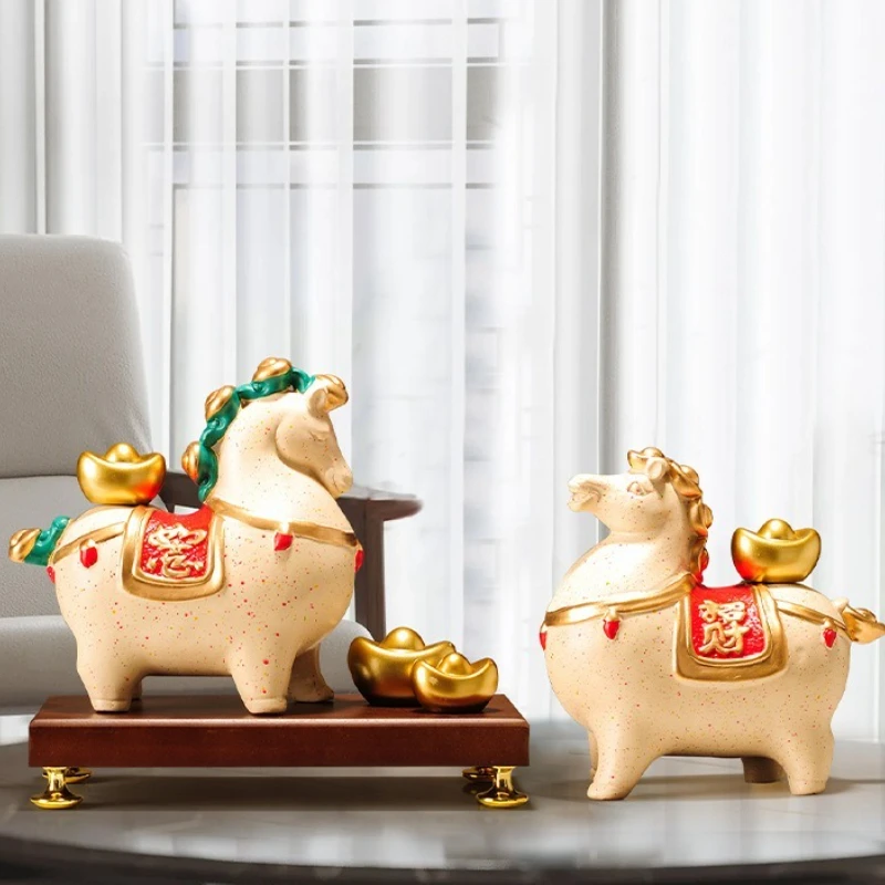 Ma Sculpture Home Decoration Accessories Chinese Living Room Decoration Gold Ingot Statue Office Decoration Home Gifts