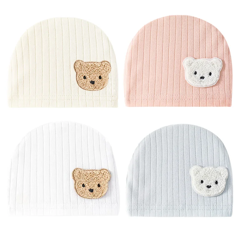

Soft Cotton Newborn Hat Korean Cute Bear Infant Boy Girl Bonnet Cap Solid Color Baby Fetal Hat 0-3 Months