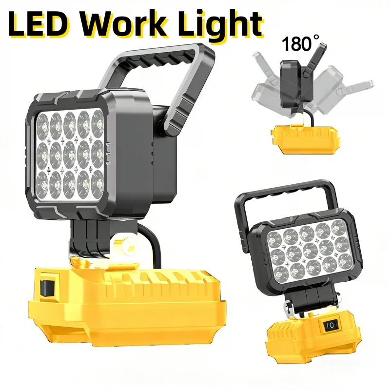 Lampe de travail LED rechargeable par USB, projecteur réglable, lampe torche portative compatible avec Makita Dewalt Milwaukee, 3/4/5/8 pouces