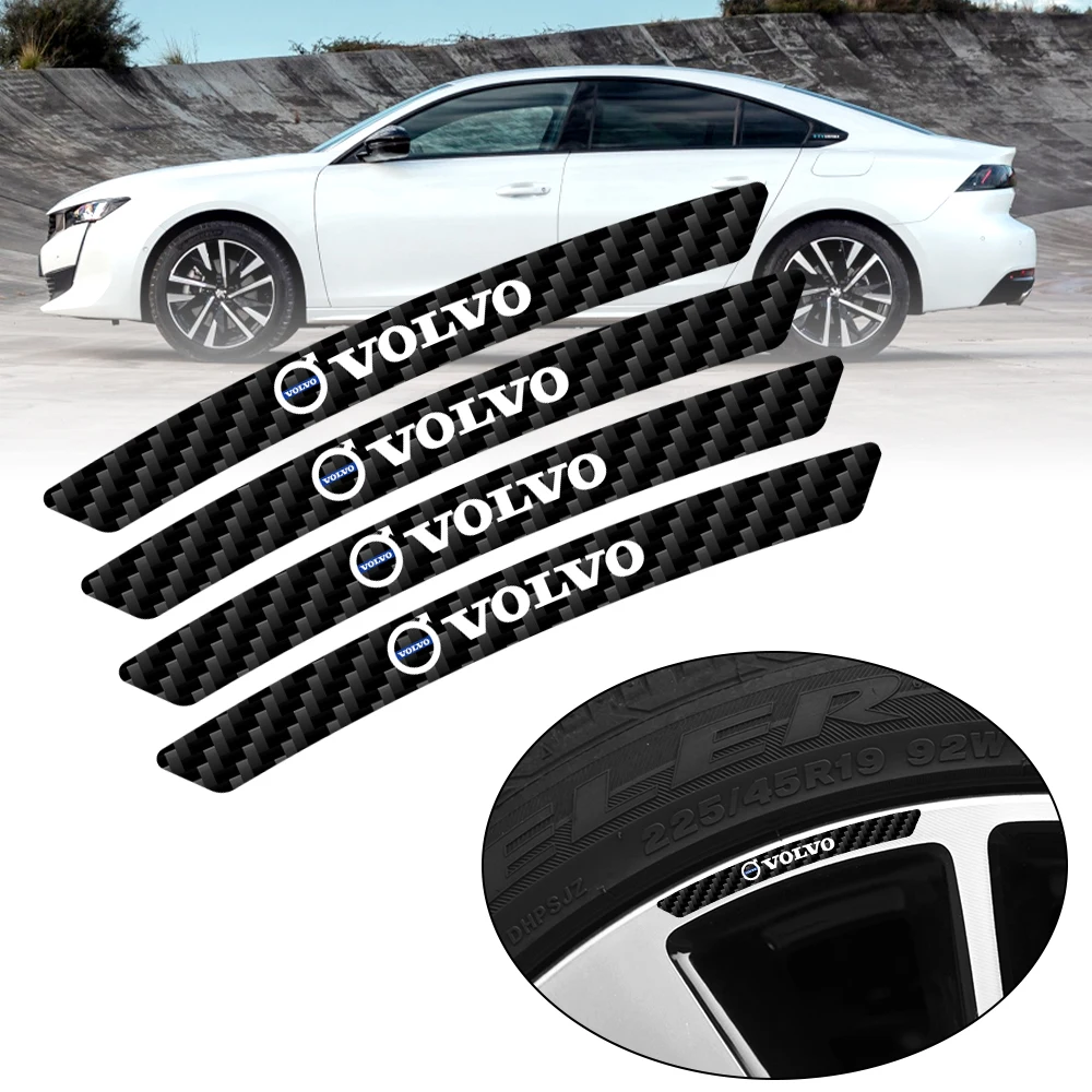 4pcs Car Refitting Wheel Sticker Carbon Fiber Rims Decor Exterior Parts For Volvo XC90 XC60 C30 T6 S60 C70 XC40 V60 V50 S80 S40