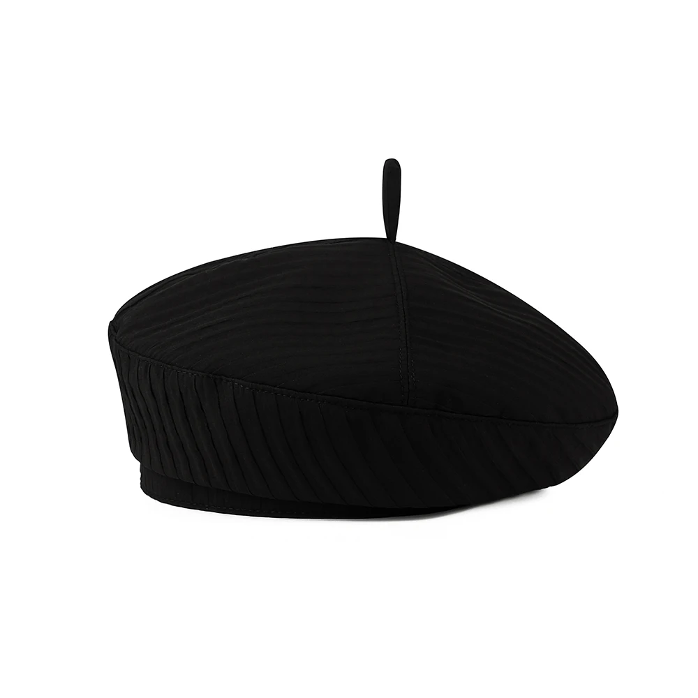 Full-length vertical pleated stripe beret with a Korean-style artistic look, suitable for daily commuting and outings for ladies