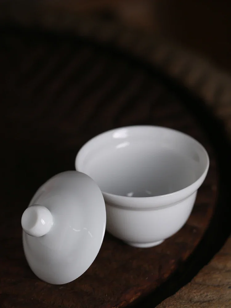 cover bowl Chaoshan Kung Fu tea high white porcelain ceramics are not hot, cover bowl Sancai bowl brewed tea pure white