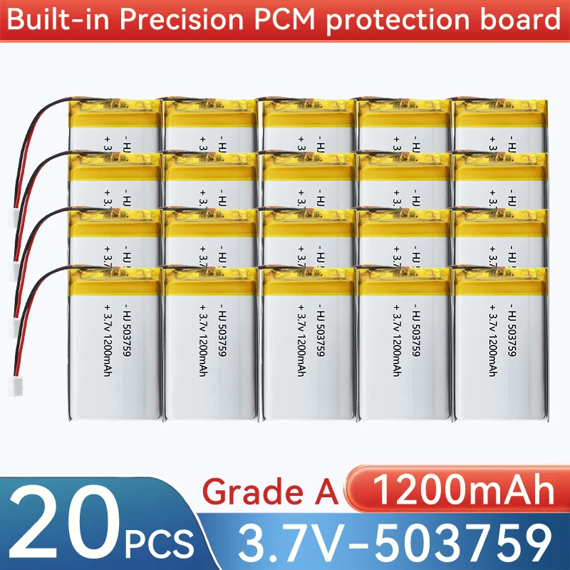3.7V 1200mAh 503759 Lipo Battery 053759 Polymer Lithium Batteries for GPS Navigator Bluetooth Speaker Small Appliances 503760