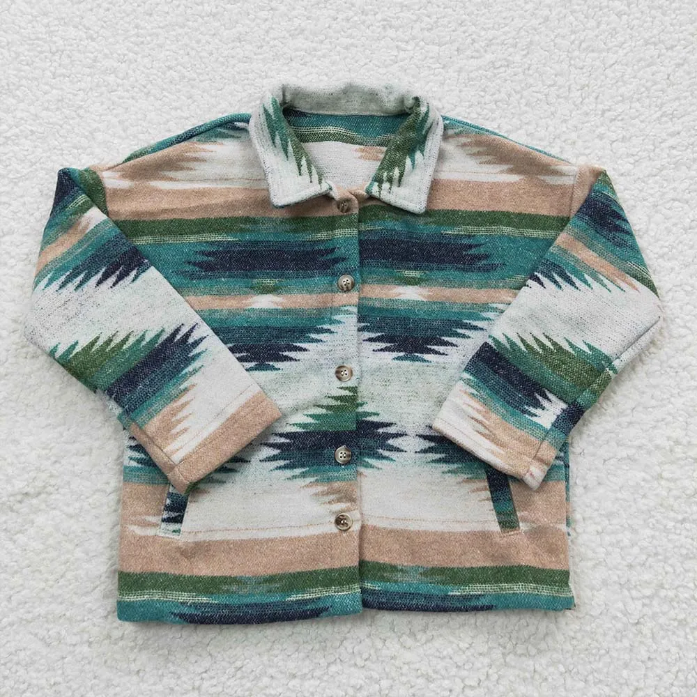 Wholesale Baby Kids Button Down Infant Blouse Flannel Western Aztec Bodysuit Girl Boy Newborn Toddler Children Pocket Clothes