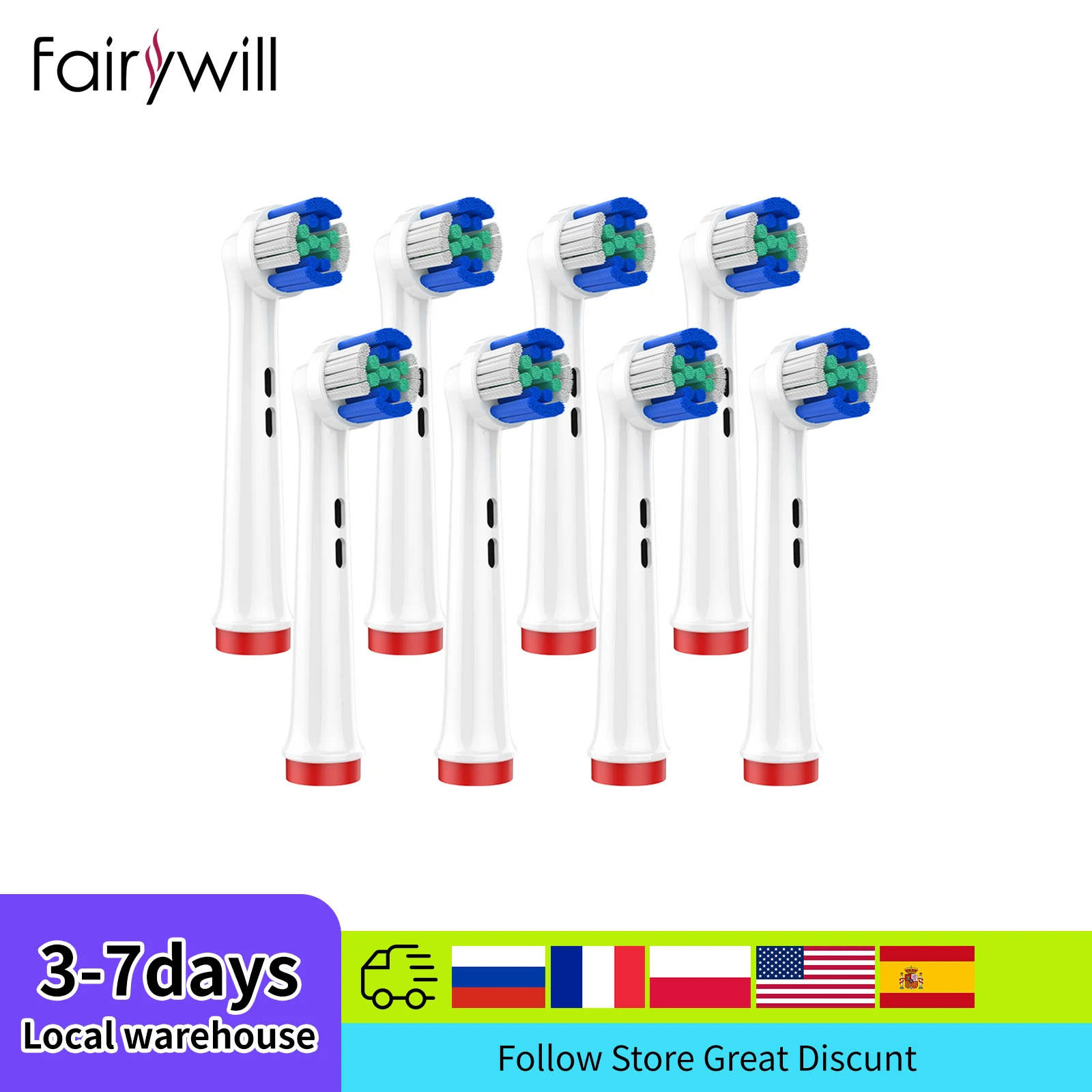 Fairywill Original Replacement Brush Heads Rotating Electric Toothbrush Genuine Teeth Whitening Soft Bristle Tooth Brush Heads