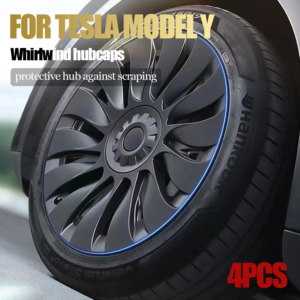 4PCS 19‘’ Car Rim Cover Hub Caps For Telsa Spare Parts Model Y 2018-2023 With ABS Material