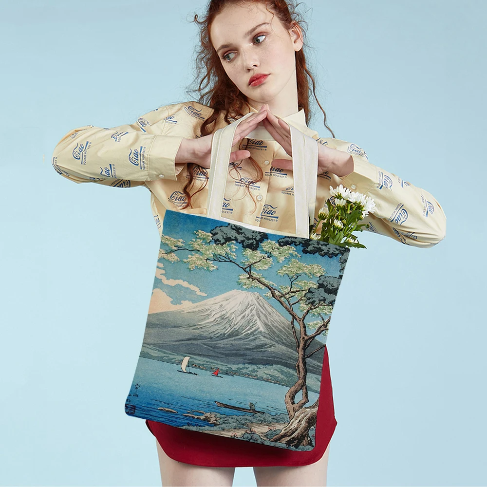 Japanese Landscape Retro Art Shopper Bags Travel Tote Lady Handbag Both Sides Beauty Scenery Casual Canvas Women Shopping Bag