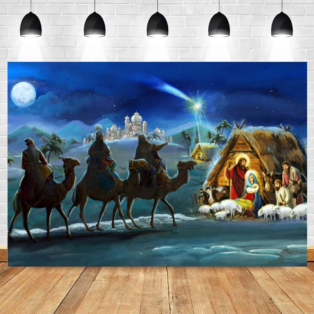 Christmas Jesus Birth Backdrop Photographic Nativity Scene Christian Holy Cross Bible Xmas Photography Background Photo Studio