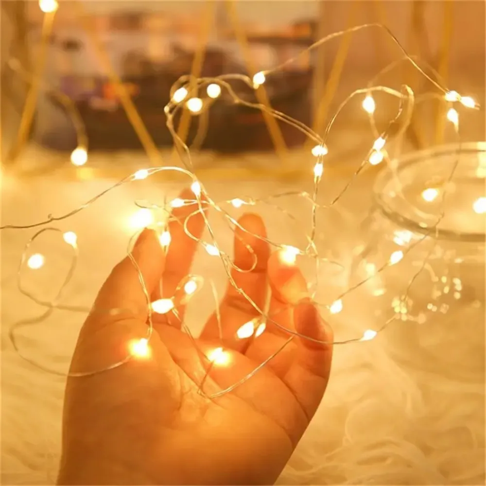 2/5/10PC 2M20LED Button Copper Wire Light String, LED Copper Wire Fairy Light, Suitable For Indoor Wedding Party Gift Decoration