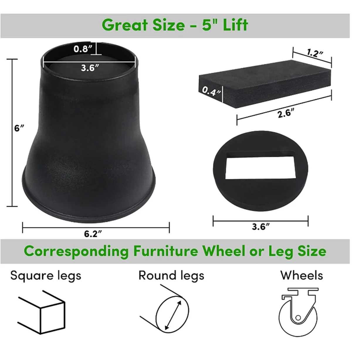 A04I 4 PCS Cama Risers 6 Polegada Heavy Duty Redondo Móveis Risers para Cama Mesa Sofá Cama Elevadores Risers