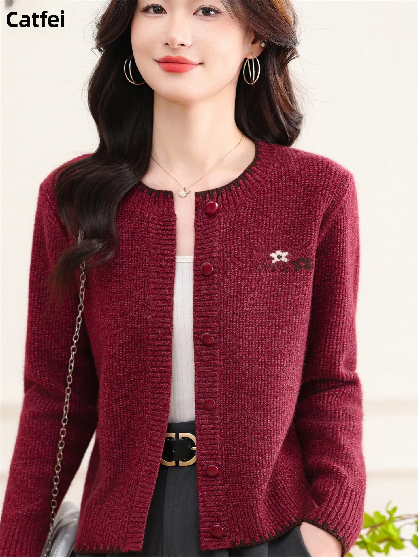 

Модный шерстяной кардиган с круглым вырезом, свободный, стройнящий, базовый, для женщин, весна-осень, новинка