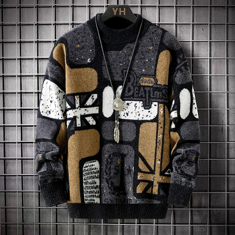 Men's fashion pullovers 2025 men winter Sweaters mens warm sweater O-neck custom pattern men sweaters autumn men size M-3XL