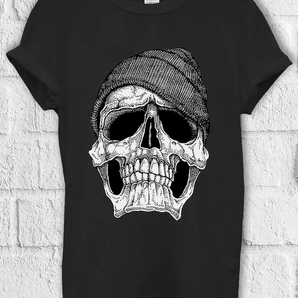 Skull With Beanie Hat T Shirt Sweat Baseball Pullover Baggy Boyfriend 316